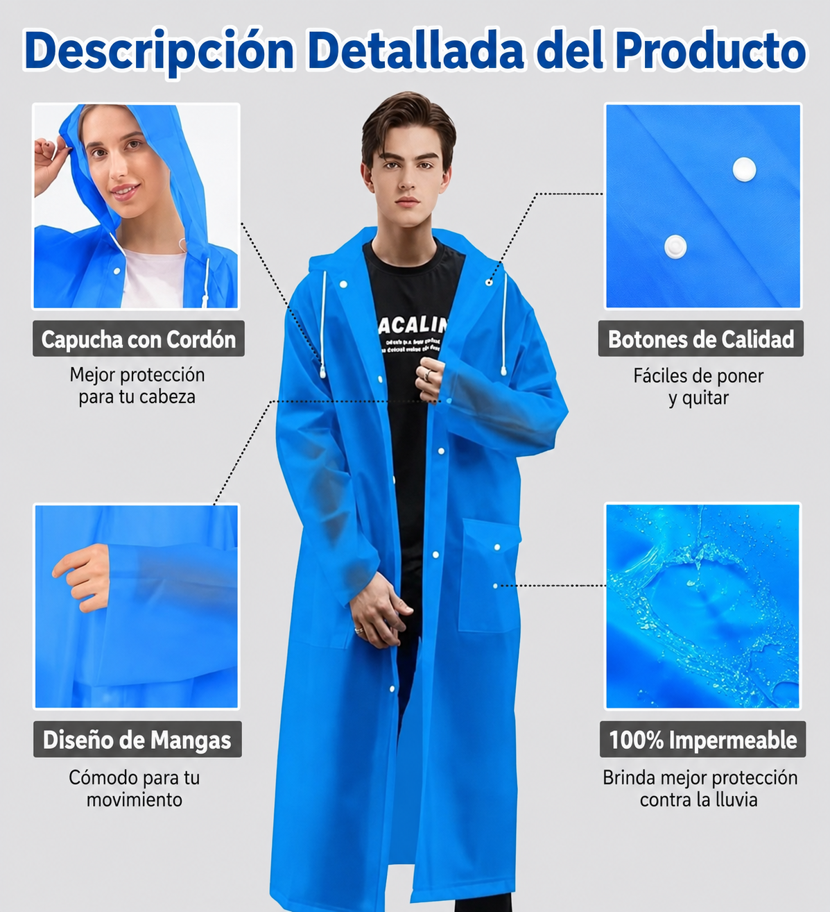 Ponchos de Lluvia Impermeable para Adultos - Imagen 2
